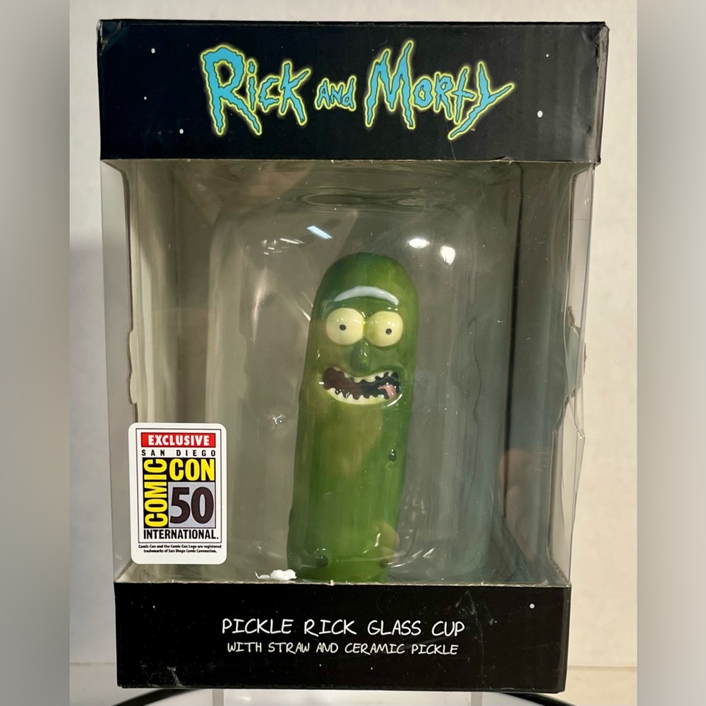 RICK AND MORTY Pickle Rick Glass Cup Drinkware Comic Con 2019 Exclusive NIB!